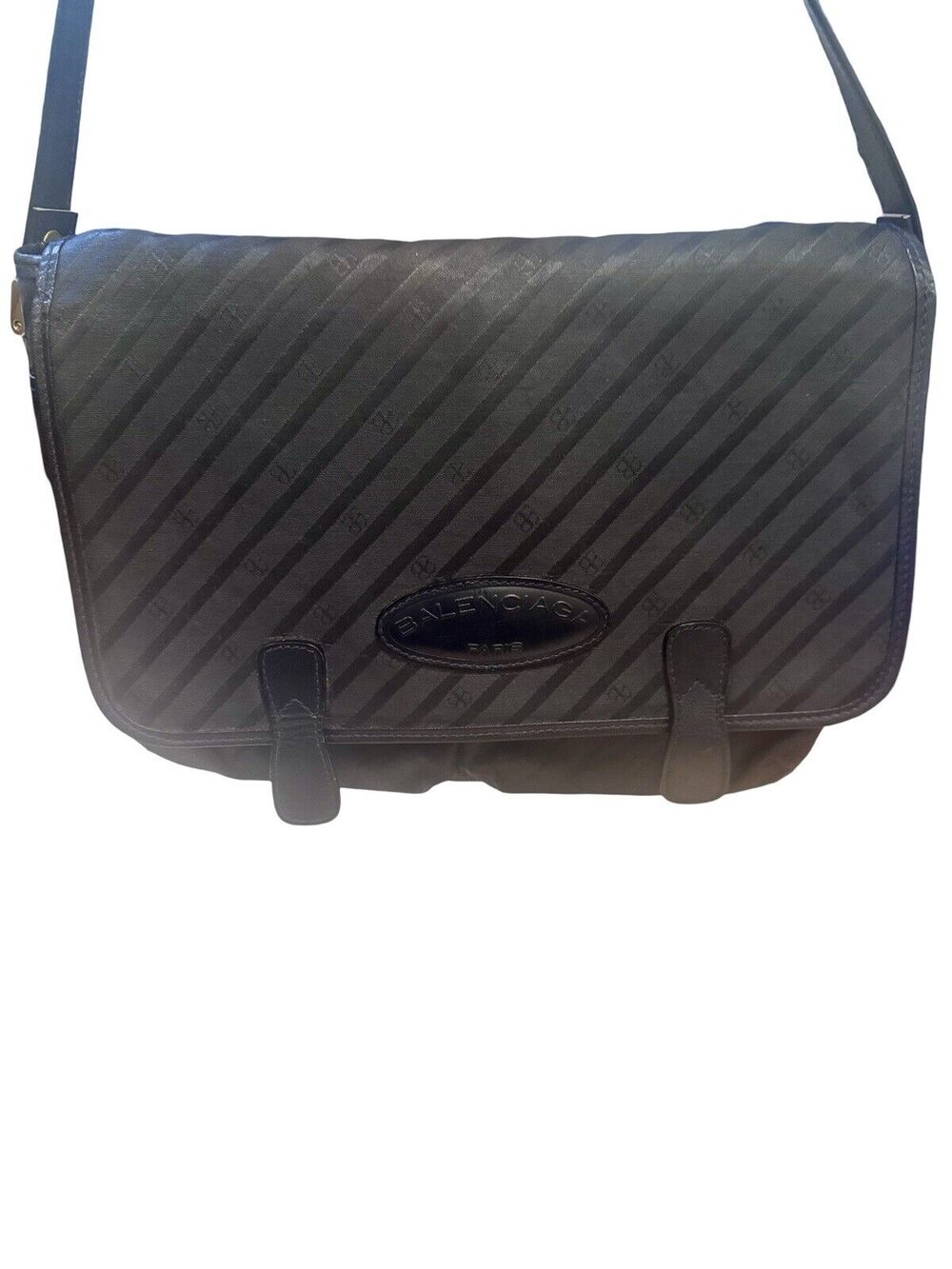 Vintage Balenciaga Monogram Canvas Messenger Bag EUC Dark navy